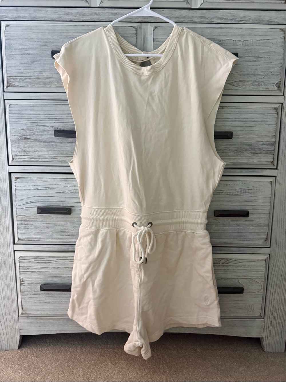 FP Movement Sleeveless Drawstring Romper in Light Cream